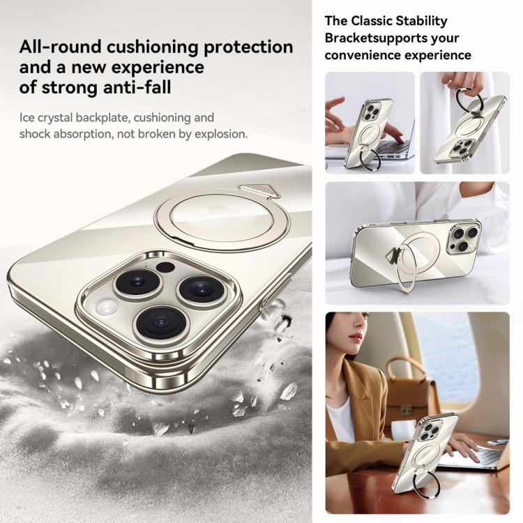For iPhone 16 Pro Max SULADA Electroplated Transparent MagSafe Holder Phone Case(Silver) - iPhone 16 Pro Max Cases by SULADA | Online Shopping UK | buy2fix