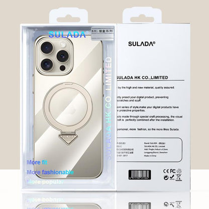 For iPhone 16 Pro SULADA Electroplated Transparent MagSafe Holder Phone Case(Black) - iPhone 16 Pro Cases by SULADA | Online Shopping UK | buy2fix