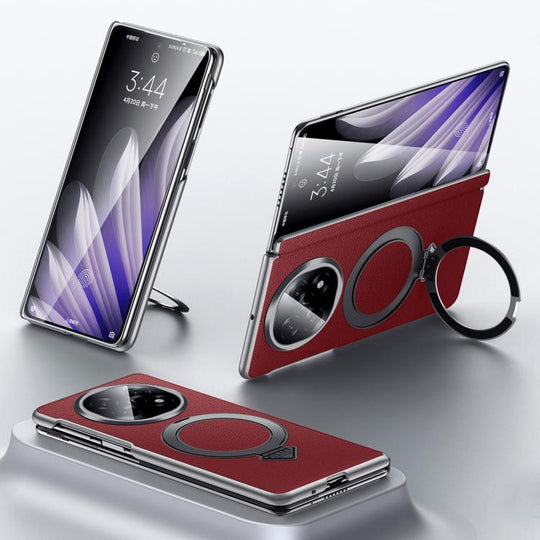 For OPPO Find N5 SULADA Top Grain Leather MagSafe Magnetic Holder Phone Case(Red)