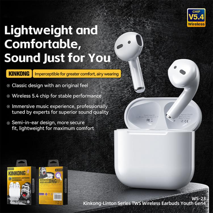 WK WS-23 Liton Series TWS Wireless Earbuds Youth Gen4(White) - TWS Earphone by WK | Online Shopping UK | buy2fix