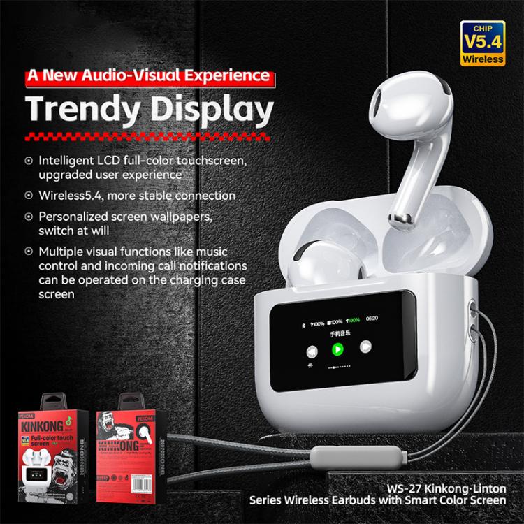 WK WS-27 Liton Series Wireless Earbuds with Smart Color Screen(White) - TWS Earphone by WK | Online Shopping UK | buy2fix
