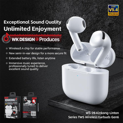 WK WS-28 Liton Series TWS Wireless Earbuds Gen6(White) - TWS Earphone by WK | Online Shopping UK | buy2fix