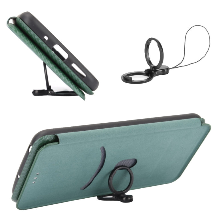 For Doogee X95 Carbon Fiber Texture Horizontal Flip TPU + PC + PU Leather Case with Card Slot & Lanyard(Green) - More Brand by buy2fix | Online Shopping UK | buy2fix