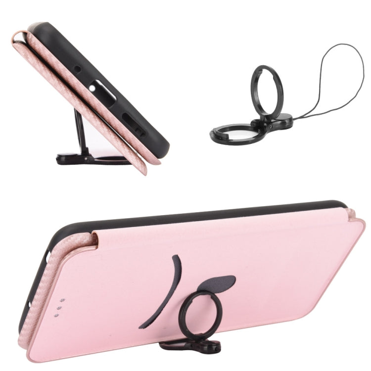 For Ulefone Note 9P Carbon Fiber Texture Horizontal Flip TPU + PC + PU Leather Case with Card Slot & Lanyard(Pink) by buy2fix
