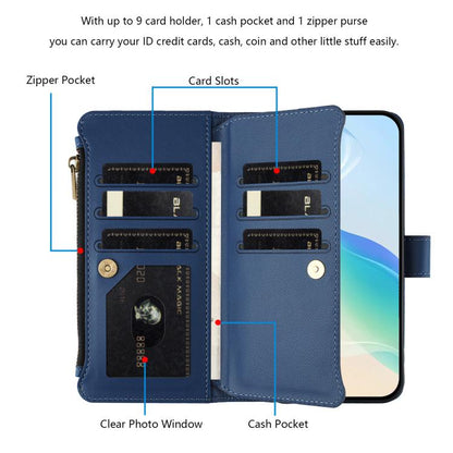 For Google Pixel 10 5G Global Magnetic Closure 9 Card Slots Zipper Leather Case with Hand Strap(Dark Blue) - Google Cases by buy2fix | Online Shopping UK | buy2fix