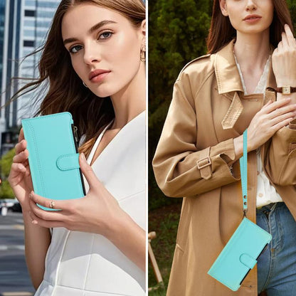 For Google Pixel 10 5G Global Magnetic Closure 9 Card Slots Zipper Leather Case with Hand Strap(Mint Green) - Google Cases by buy2fix | Online Shopping UK | buy2fix