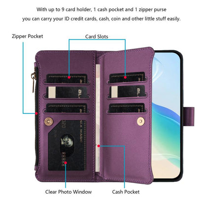 For Google Pixel 10 5G Global Magnetic Closure 9 Card Slots Zipper Leather Case with Hand Strap(Purple) - Google Cases by buy2fix | Online Shopping UK | buy2fix