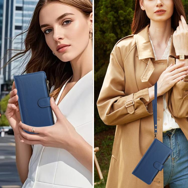 For Google Pixel 10 Pro XL 5G Magnetic Closure 9 Card Slots Zipper Leather Case with Hand Strap(Dark Blue) - Google Cases by buy2fix | Online Shopping UK | buy2fix