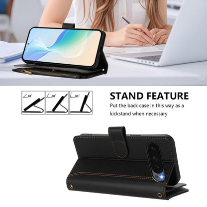 For Google Pixel 10 Pro XL 5G Magnetic Closure 9 Card Slots Zipper Leather Case with Hand Strap(Black) - Google Cases by buy2fix | Online Shopping UK | buy2fix