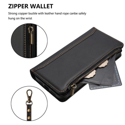 For Google Pixel 10 Pro XL 5G Magnetic Closure 9 Card Slots Zipper Leather Case with Hand Strap(Black) - Google Cases by buy2fix | Online Shopping UK | buy2fix