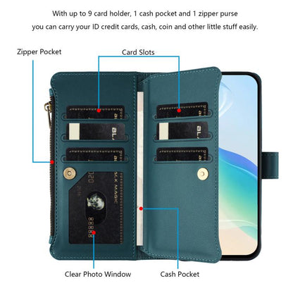 For Google Pixel 10 Pro XL 5G Magnetic Closure 9 Card Slots Zipper Leather Case with Hand Strap(Dark Green) - Google Cases by buy2fix | Online Shopping UK | buy2fix