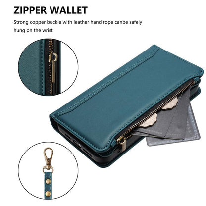 For Google Pixel 10 Pro XL 5G Magnetic Closure 9 Card Slots Zipper Leather Case with Hand Strap(Dark Green) - Google Cases by buy2fix | Online Shopping UK | buy2fix