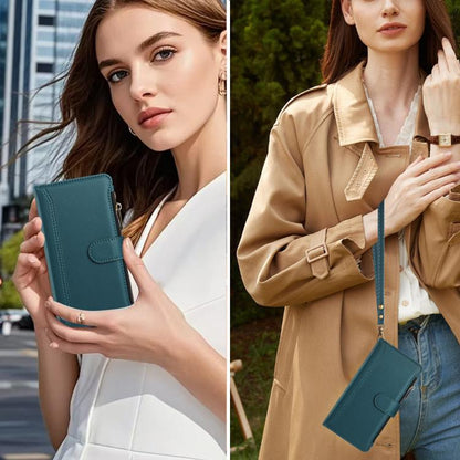 For Google Pixel 10 Pro XL 5G Magnetic Closure 9 Card Slots Zipper Leather Case with Hand Strap(Dark Green) - Google Cases by buy2fix | Online Shopping UK | buy2fix