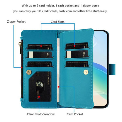 For Google Pixel 10 Pro XL 5G Magnetic Closure 9 Card Slots Zipper Leather Case with Hand Strap(Turquoise) - Google Cases by buy2fix | Online Shopping UK | buy2fix