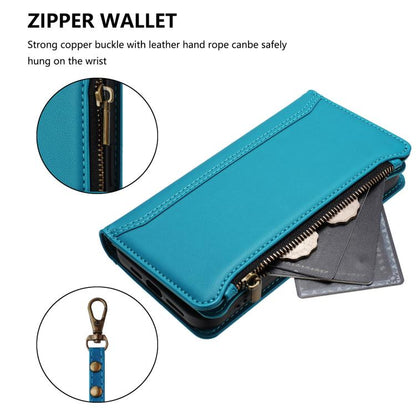 For Google Pixel 10 Pro XL 5G Magnetic Closure 9 Card Slots Zipper Leather Case with Hand Strap(Turquoise) - Google Cases by buy2fix | Online Shopping UK | buy2fix
