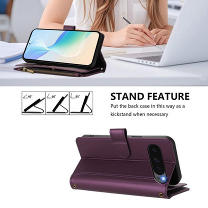 For Google Pixel 10 Pro XL 5G Magnetic Closure 9 Card Slots Zipper Leather Case with Hand Strap(Purple) - Google Cases by buy2fix | Online Shopping UK | buy2fix