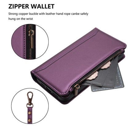 For Google Pixel 10 Pro XL 5G Magnetic Closure 9 Card Slots Zipper Leather Case with Hand Strap(Purple) - Google Cases by buy2fix | Online Shopping UK | buy2fix