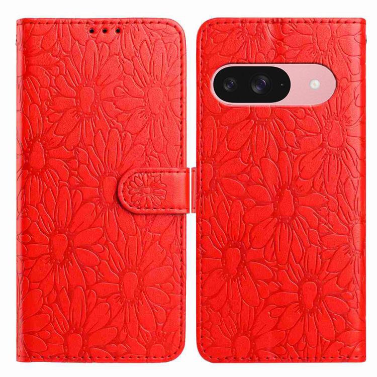 For Google Pixel 10 Daisy Embossed Leather Phone Case(Red) - Google Cases by buy2fix | Online Shopping UK | buy2fix
