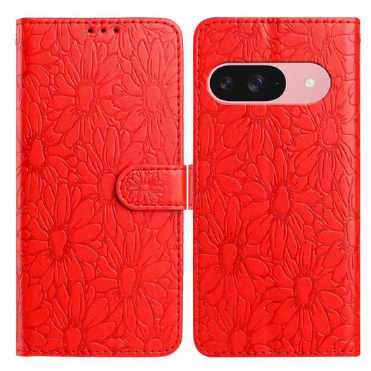 For Google Pixel 10 Daisy Embossed Leather Phone Case(Red) - Google Cases by buy2fix | Online Shopping UK | buy2fix