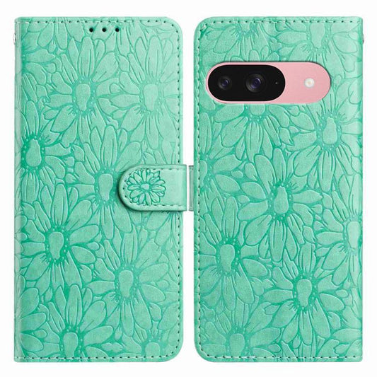 For Google Pixel 10 Daisy Embossed Leather Phone Case(Green) - Google Cases by buy2fix | Online Shopping UK | buy2fix