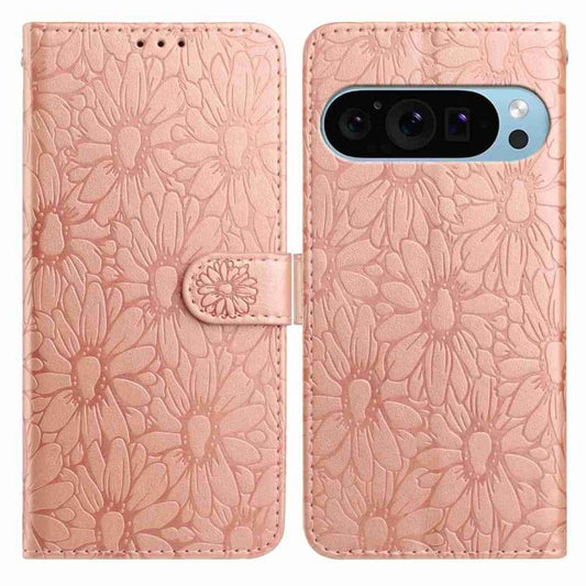 For Google Pixel 10 Pro Daisy Embossed Leather Phone Case(Rose Gold) - Google Cases by buy2fix | Online Shopping UK | buy2fix