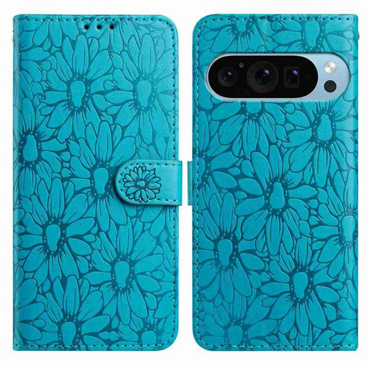 For Google Pixel 10 Pro Daisy Embossed Leather Phone Case(Blue) - Google Cases by buy2fix | Online Shopping UK | buy2fix
