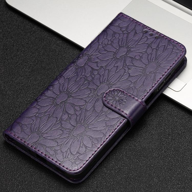 For Google Pixel 10 Pro Daisy Embossed Leather Phone Case(Dark Purple) - Google Cases by buy2fix | Online Shopping UK | buy2fix