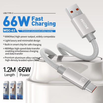 WK WDC-63a 66W USB to Type-C Fast Charging Data Cable, Length: 1.2m(Grey) - USB-C & Type-C Cable by WK | Online Shopping UK | buy2fix