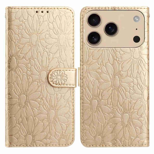 For iPhone 18 Pro Max / 17 Pro Max Daisy Embossed Leather Phone Case(Gold)