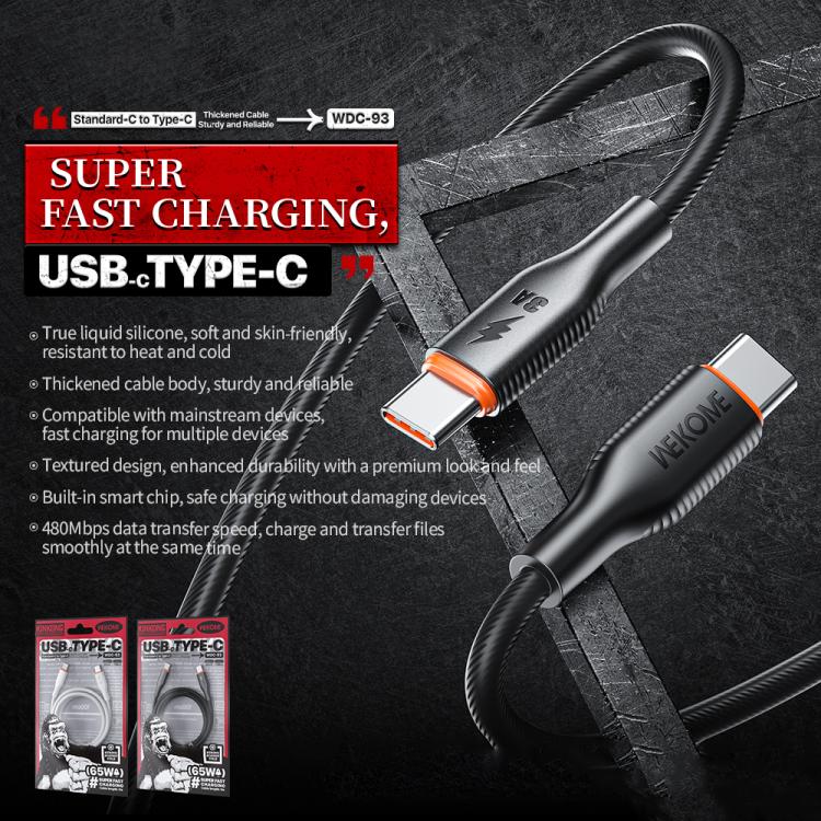 WK WDC-93 65W Type-C to Type-C Silicone Data Cable, Length: 1.2m(Black) - USB-C & Type-C Cable by WK | Online Shopping UK | buy2fix