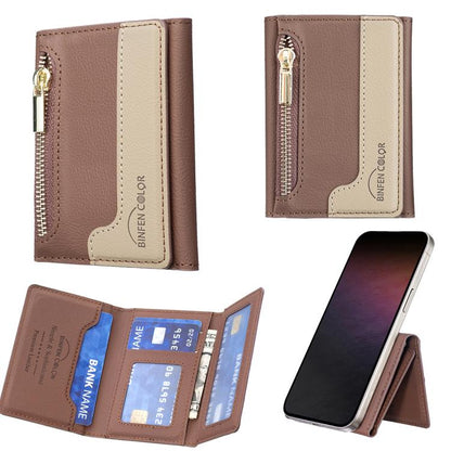 Zipper Leather Horizontal Magnetic Wallet Card Bag Case(Brown) - Adhesive Card Holders by buy2fix | Online Shopping UK | buy2fix