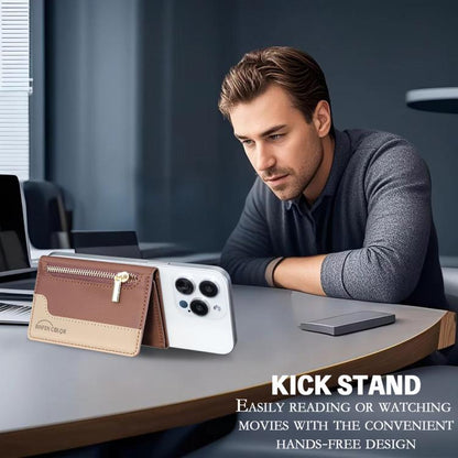 Zipper Leather Horizontal Magnetic Wallet Card Bag Case(Brown) - Adhesive Card Holders by buy2fix | Online Shopping UK | buy2fix