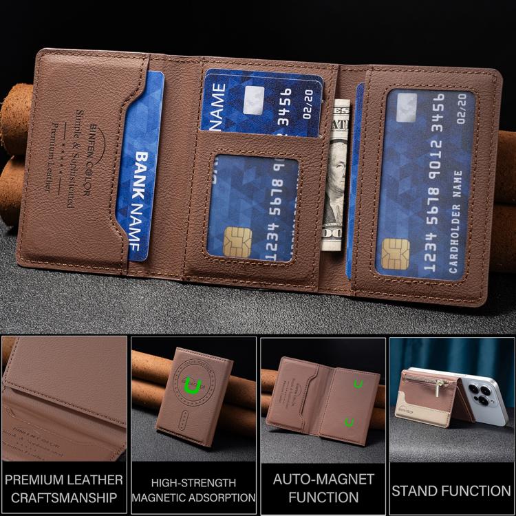 Zipper Leather Horizontal Magnetic Wallet Card Bag Case(Brown) - Adhesive Card Holders by buy2fix | Online Shopping UK | buy2fix