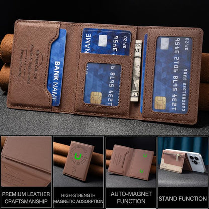 Zipper Leather Horizontal Magnetic Wallet Card Bag Case(Brown) - Adhesive Card Holders by buy2fix | Online Shopping UK | buy2fix