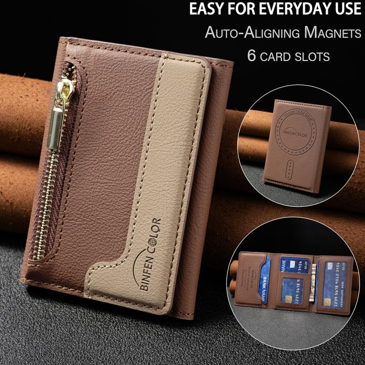 Zipper Leather Horizontal Magnetic Wallet Card Bag Case(Brown) - Adhesive Card Holders by buy2fix | Online Shopping UK | buy2fix