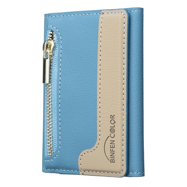Zipper Leather Horizontal Magnetic Wallet Card Bag Case(Light Blue) - Adhesive Card Holders by buy2fix | Online Shopping UK | buy2fix