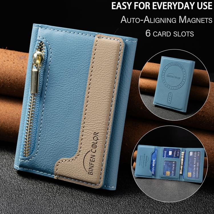 Zipper Leather Horizontal Magnetic Wallet Card Bag Case(Light Blue) - Adhesive Card Holders by buy2fix | Online Shopping UK | buy2fix