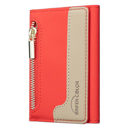 Zipper Leather Horizontal Magnetic Wallet Card Bag Case(Red) - Adhesive Card Holders by buy2fix | Online Shopping UK | buy2fix