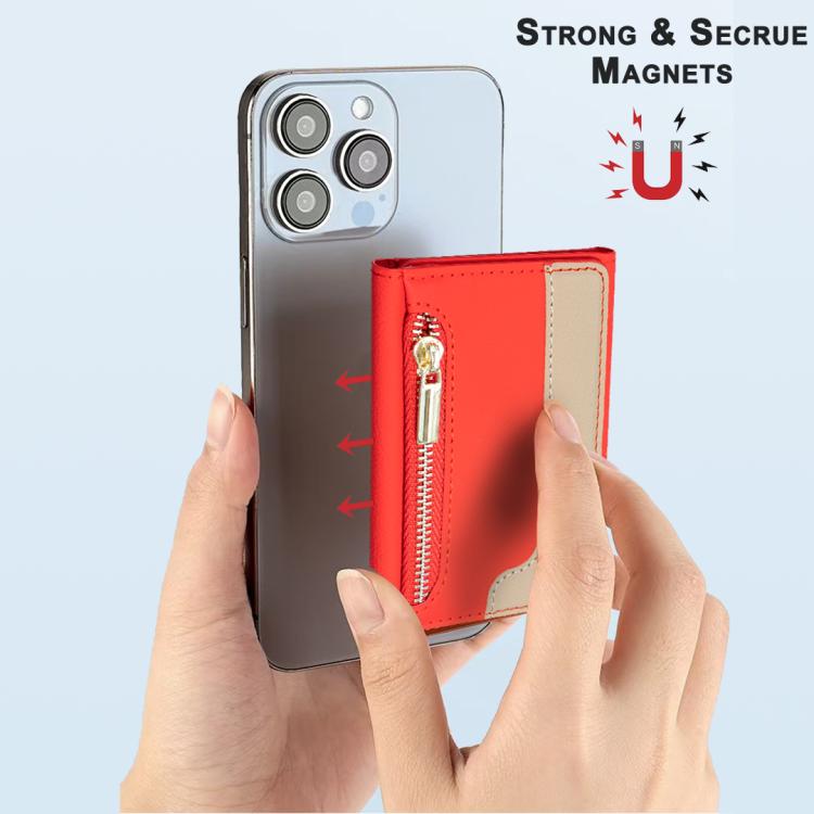 Zipper Leather Horizontal Magnetic Wallet Card Bag Case(Red) - Adhesive Card Holders by buy2fix | Online Shopping UK | buy2fix