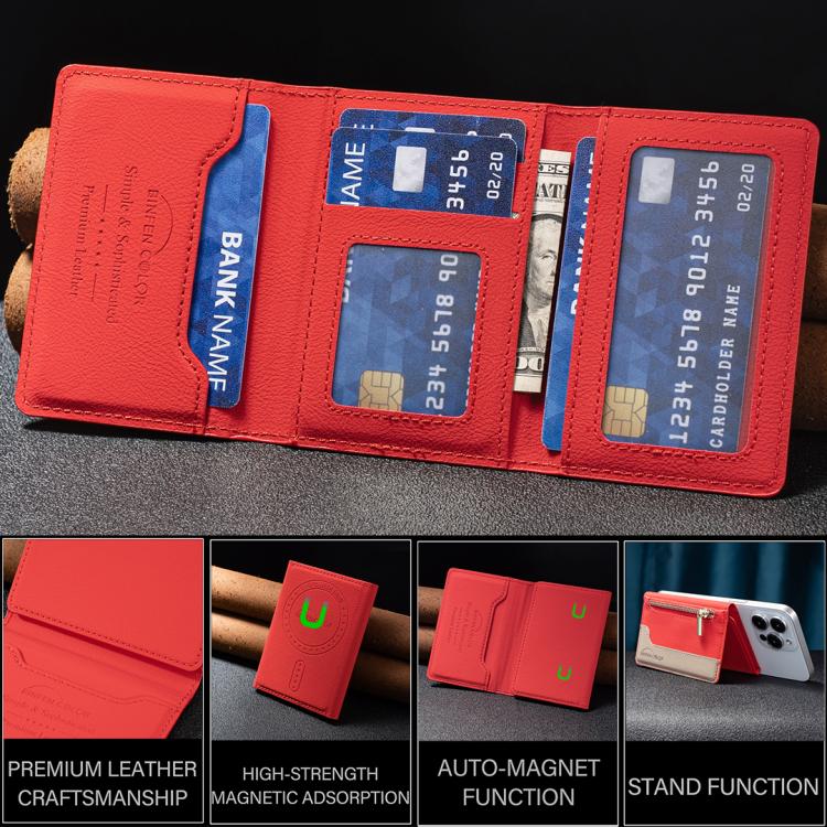 Zipper Leather Horizontal Magnetic Wallet Card Bag Case(Red) - Adhesive Card Holders by buy2fix | Online Shopping UK | buy2fix