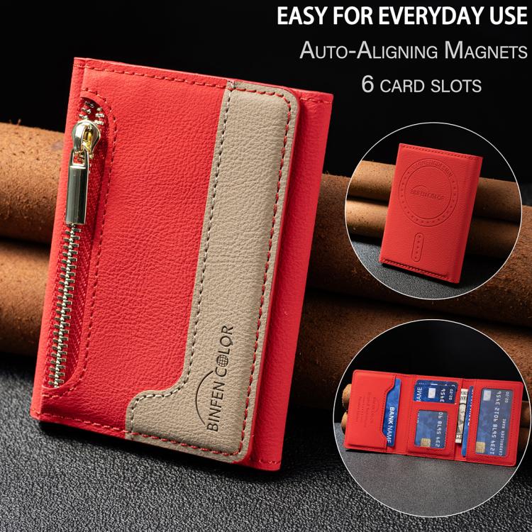 Zipper Leather Horizontal Magnetic Wallet Card Bag Case(Red) - Adhesive Card Holders by buy2fix | Online Shopping UK | buy2fix