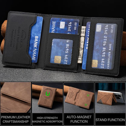 Zipper Leather Horizontal Magnetic Wallet Card Bag Case(Black) - Adhesive Card Holders by buy2fix | Online Shopping UK | buy2fix