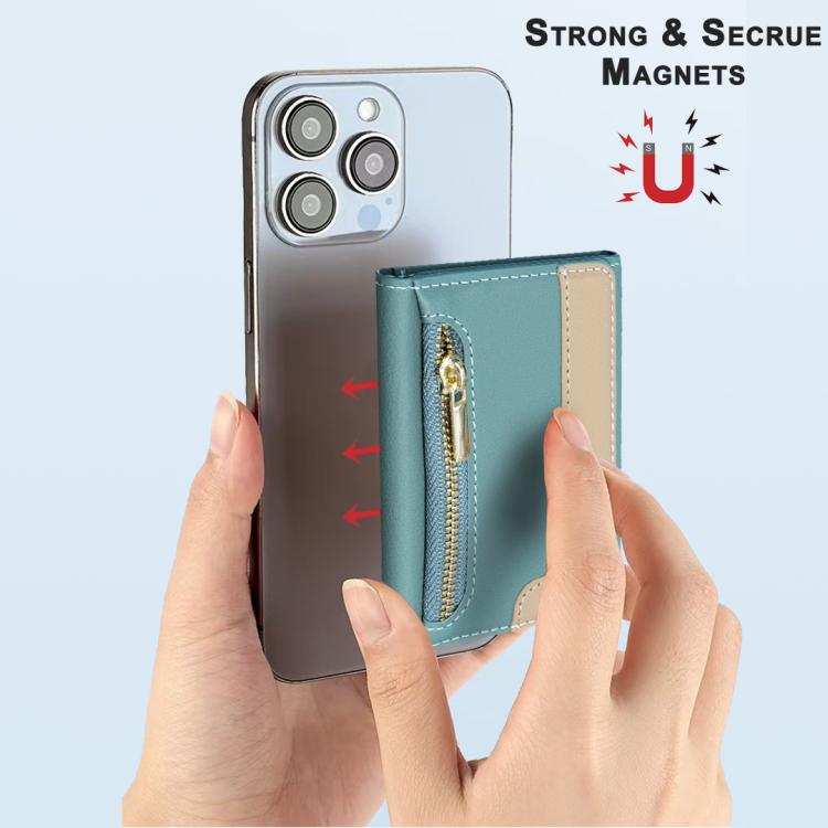 Zipper Leather Horizontal Magnetic Wallet Card Bag Case(Green) - Adhesive Card Holders by buy2fix | Online Shopping UK | buy2fix