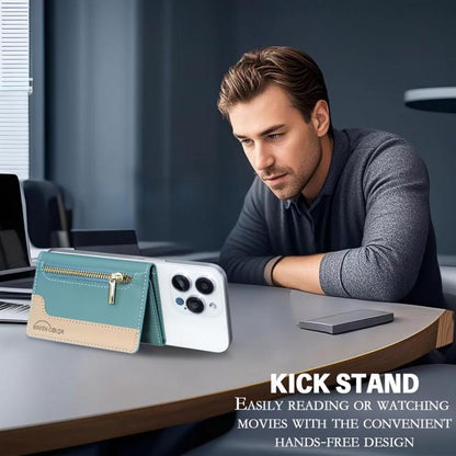 Zipper Leather Horizontal Magnetic Wallet Card Bag Case(Green) - Adhesive Card Holders by buy2fix | Online Shopping UK | buy2fix