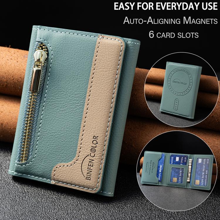 Zipper Leather Horizontal Magnetic Wallet Card Bag Case(Green) - Adhesive Card Holders by buy2fix | Online Shopping UK | buy2fix