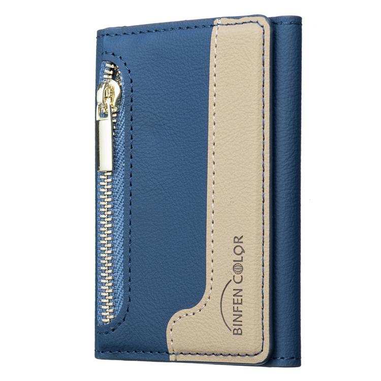 Zipper Leather Horizontal Magnetic Wallet Card Bag Case(Dark Blue) - Adhesive Card Holders by buy2fix | Online Shopping UK | buy2fix