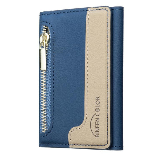 Zipper Leather Horizontal Magnetic Wallet Card Bag Case(Dark Blue) - Adhesive Card Holders by buy2fix | Online Shopping UK | buy2fix