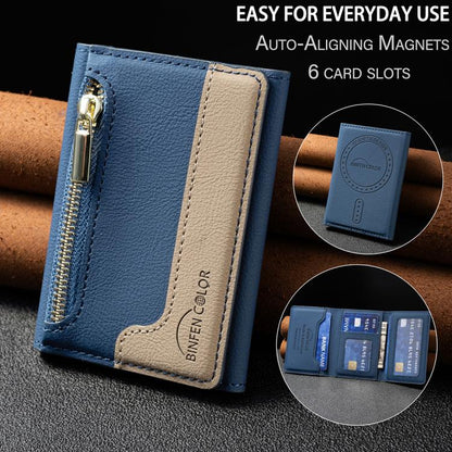 Zipper Leather Horizontal Magnetic Wallet Card Bag Case(Dark Blue) - Adhesive Card Holders by buy2fix | Online Shopping UK | buy2fix