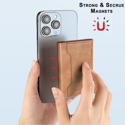 Oily Leather Horizontal Magnetic Wallet Card Bag Case(Light Brown) - Adhesive Card Holders by buy2fix | Online Shopping UK | buy2fix