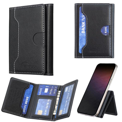 Oily Leather Horizontal Magnetic Wallet Card Bag Case(Black) - Adhesive Card Holders by buy2fix | Online Shopping UK | buy2fix